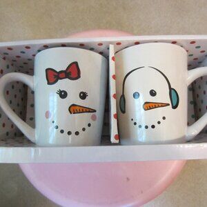NIB/Cheerful Snowman/Snowwoman Couple Mugs ~ BRAND NEW, ADORABLE!